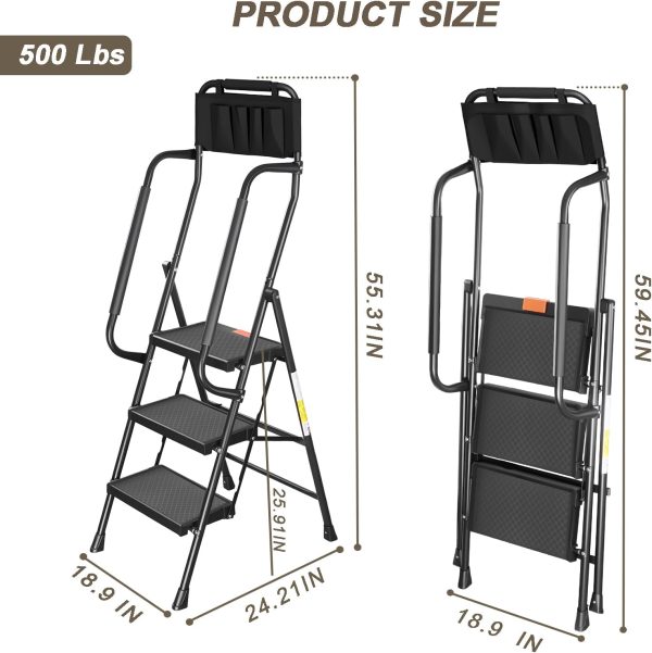 Valeo Step Ladder with Handrails Foldable Lightweight Home-1