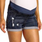 Maternity Denim Shorts for Women Zipper Closure Machine Wash-0