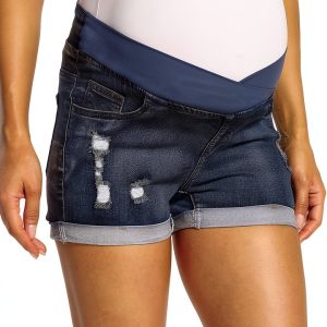 Maternity Denim Shorts for Women Zipper Closure Machine Wash-0