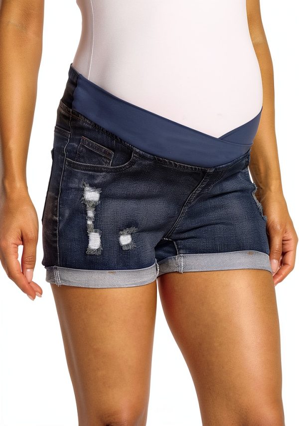 Maternity Denim Shorts for Women Zipper Closure Machine Wash-0