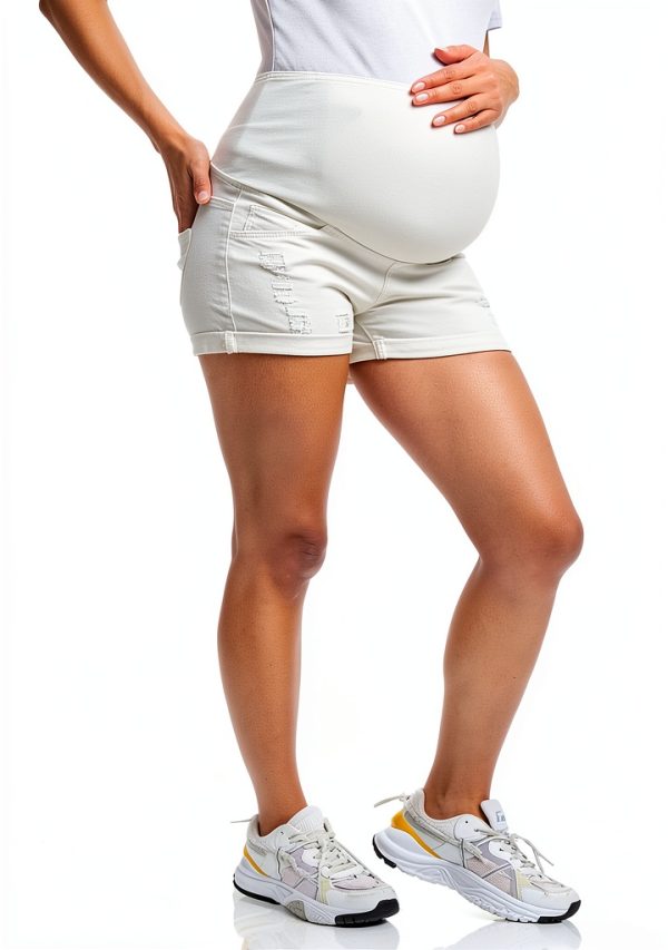 Foucome Maternity Denim Shorts Women HighRise Stretch Black-4
