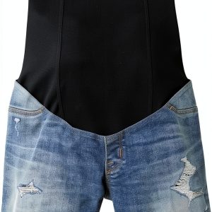 Maternity Denim Shorts Generic High Rise Knee-0