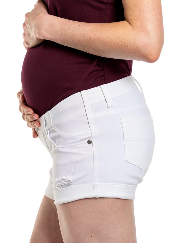 White Roll Hem Denim Shorts for Men by Motherhood Maternity-3