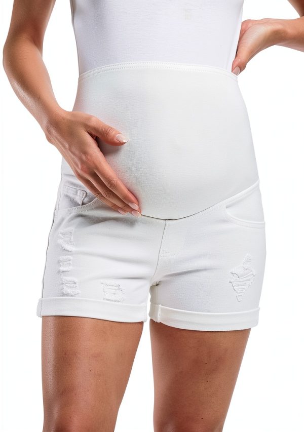 Foucome Maternity Denim Shorts Women HighRise Stretch Black-0