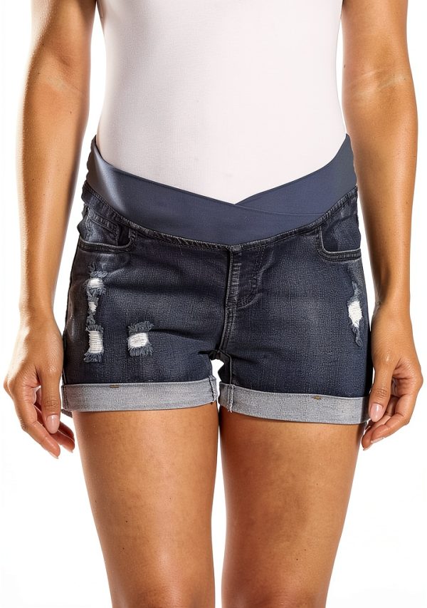 Maternity Denim Shorts for Women Zipper Closure Machine Wash-1