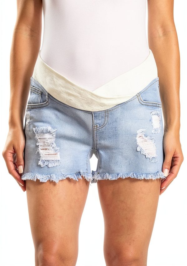 Maternity Denim Shorts Elastic Women's Clothing-1
