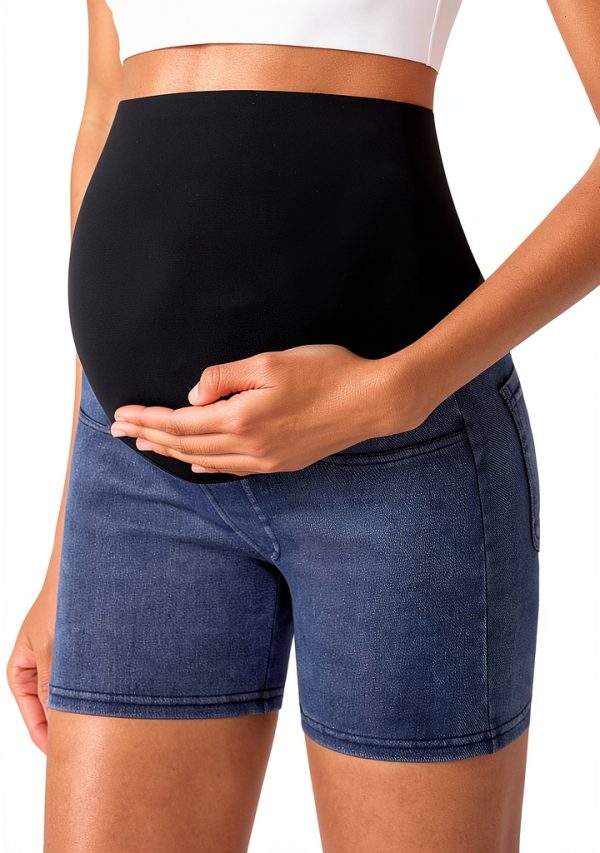 Maternity Denim Shorts for Women Soft Stretchy Material-0