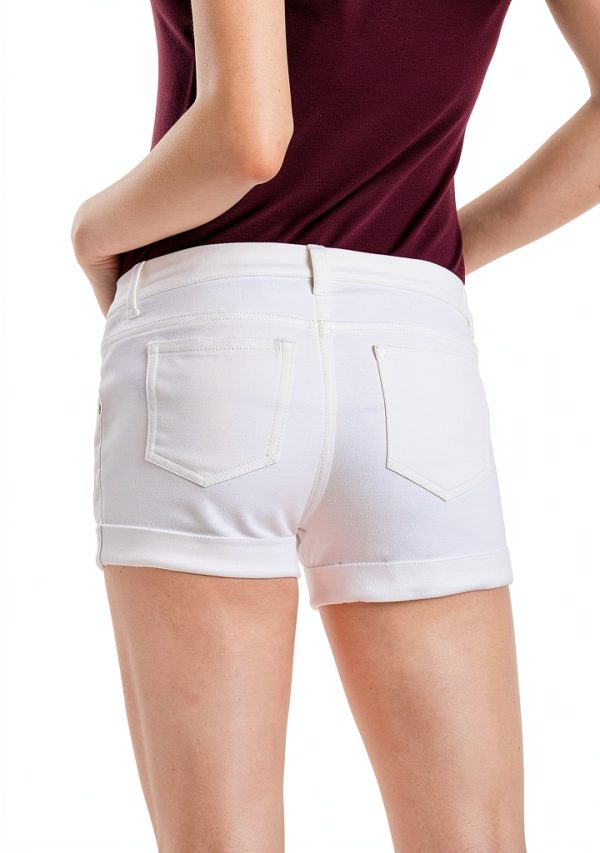 White Roll Hem Denim Shorts for Men by Motherhood Maternity-2