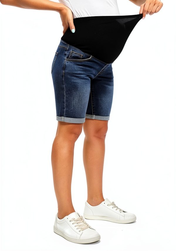Maternity Denim Shorts Foucome High‑Rise Soft Stretch Denim 5‑Pocket-6