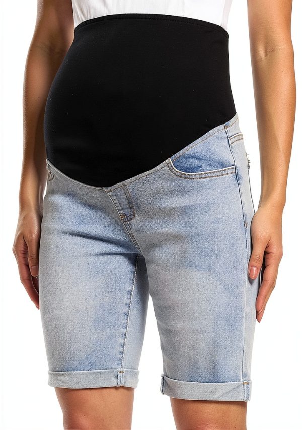 Foucome Maternity Denim Shorts Soft Stretch High Rise Belly Support-2