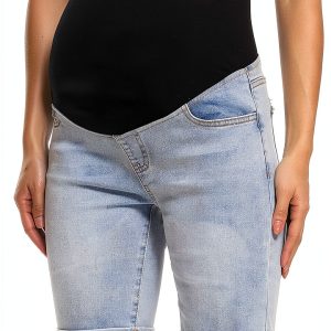 Foucome Maternity Denim Shorts Soft Stretch High Rise Belly Support-0