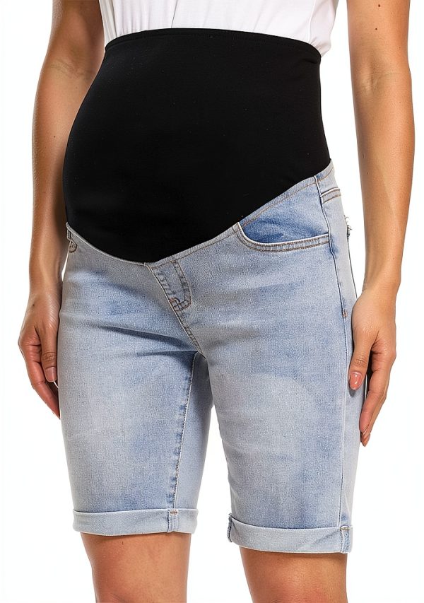 Foucome Maternity Denim Shorts Soft Stretch High Rise Belly Support-0