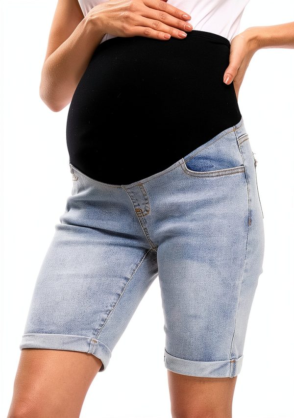 Foucome Maternity Denim Shorts Soft Stretch High Rise Belly Support-1