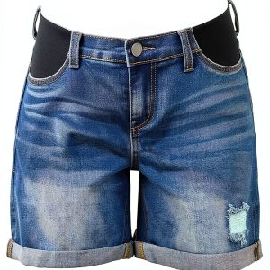 BLENCOT Maternity Denim Shorts Adjustable Waist Soft Stretch Fabric-0