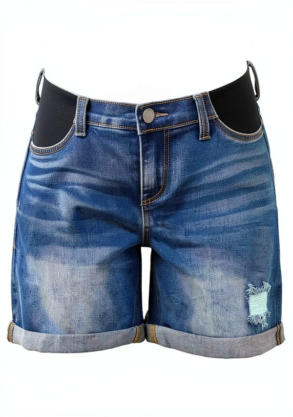 BLENCOT Maternity Denim Shorts Adjustable Waist Soft Stretch Fabric-0