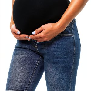 Maternity Denim Shorts Foucome High‑Rise Soft Stretch Denim 5‑Pocket-0