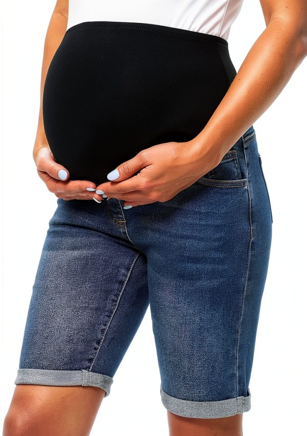Maternity Denim Shorts Foucome High‑Rise Soft Stretch Denim 5‑Pocket-0