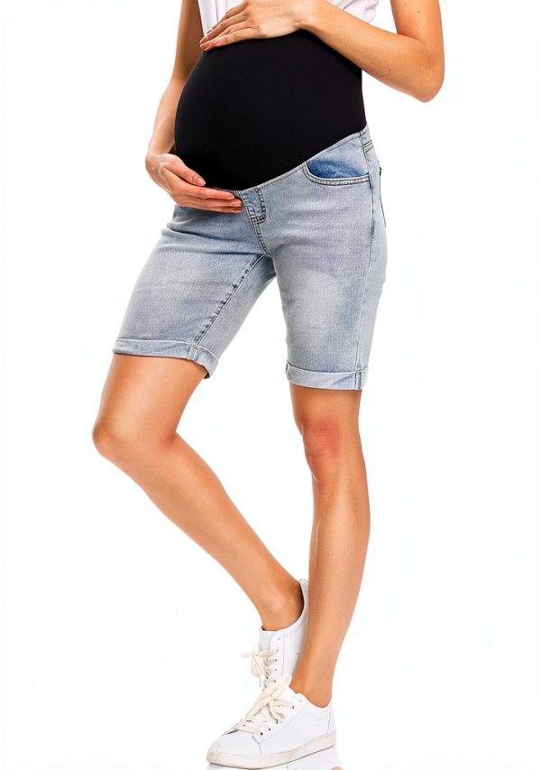 Foucome Maternity Denim Shorts Soft Stretch High Rise Belly Support-5