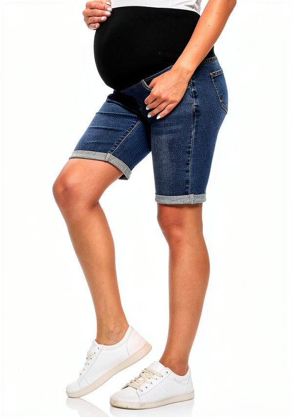 Maternity Denim Shorts Foucome High‑Rise Soft Stretch Denim 5‑Pocket-5