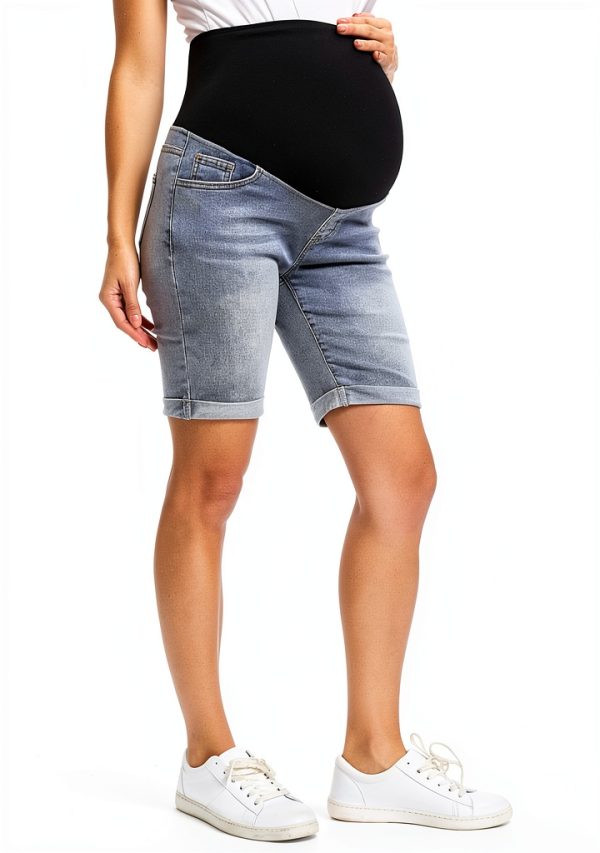 Foucome Maternity Denim Shorts Soft Stretch High Rise Belly Support-6