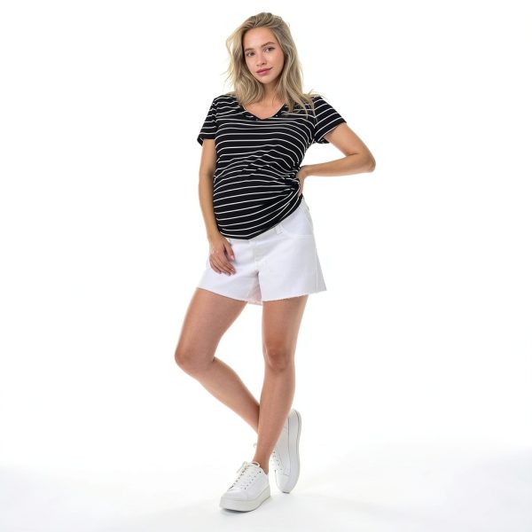 Motherhood Maternity Denim Cutoff Shorts Elastic Panels 5‑Inch Inseam-4
