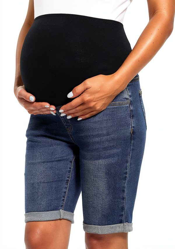 Maternity Denim Shorts Foucome High‑Rise Soft Stretch Denim 5‑Pocket-2