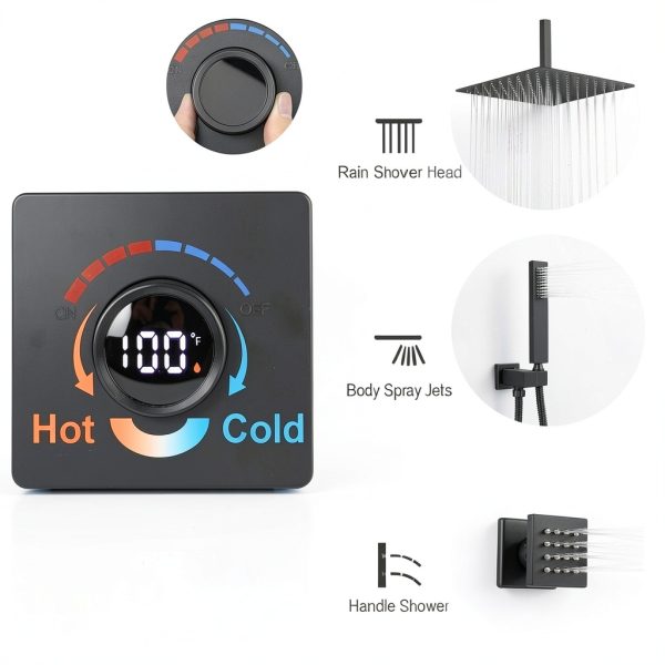Digital Display Shower Valve Backnets Matte Black Single Function-3